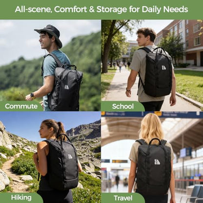 INUK Travel Laptop Backpack, 25L Recycled Waterproof Light Daypack | Dual laptop pockets, soft light foam straps, recycled wear-resistant fabric, water repellent coating, Black - color: Polar Night Black