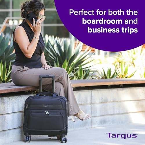 Targus 16” Transit 4-Wheel Rolling Laptop Bag, Lightweight Multi-Compartment Carry-On Rolling Briefcase for Women Men, Laptop Bag on Wheels, Telescopic Handle, Smooth-Gliding Wheels, Black (TBR044GL) - size: 16"
