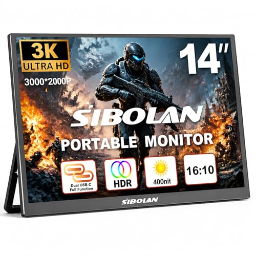 Portable Monitor 13.9" 3K QHD 3072x1920 350 Nits 72% sRGB USB-C HDMI Travel Monitor for Laptop PC PS4, Screen Extender with Kickstand, VESA Mountable - size: 13.9inch 3K