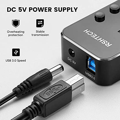 USB 3.0 Hub, RSHTECH 7 Port Powered USB Hub Expander Aluminum USB 3.0 Data Port hub with Universal 5V AC Adapter and Individual On/Off Switches USB Splitter for Laptop and PC(Black) (Pack of 2) - size: 518-2A (Pack of 2)