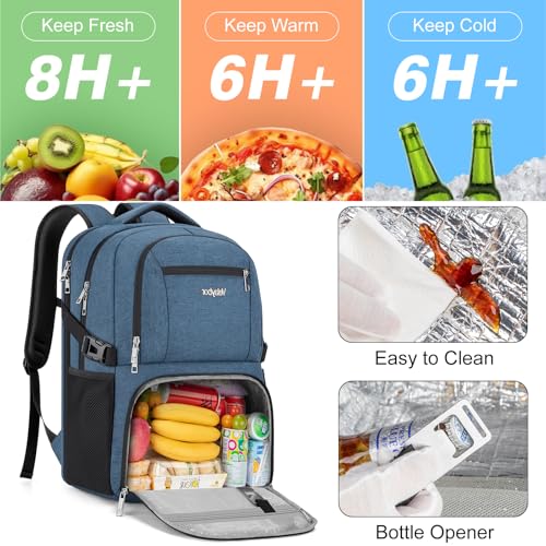 Insulated Lunch Backpack Fit 17" Laptop with Cooler Compartment | 2 In 1 Work Backpack with Lunch Box, Lunch Compartment, Water-Resistant, Lightweight, College Couputer Bag, Men & Women - color: Blue