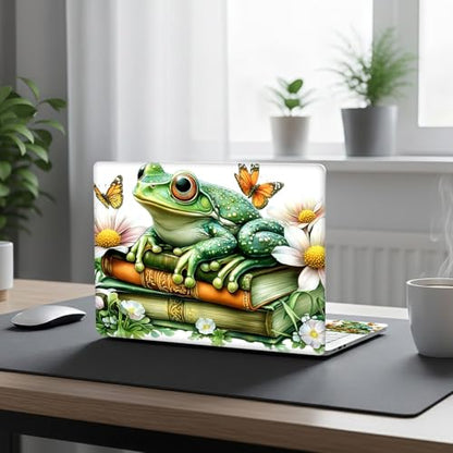 Aesthetic Laptop Skin Cover,12-15.6 Inch Universal Vinyl Sticker Decal,Frog Books Flowers Waterproof Scratch-Resistant Notebook Wrap,Removable Residue-Free Protector - color: Frog Books Flowers