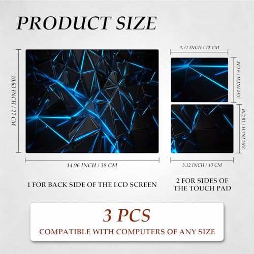 12.1-15.6 Inch Universal Reusable Laptop Skin Sticker Decal, Waterproof Removable Protector for Notebook Cover, Scratch-Resistant Vinyl Cuttable Full Wrap Sticker, Blue Glowing Lines Polyhedron - color: Blue Glowing Lines Polyhedron