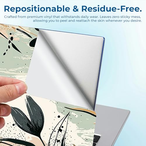 Reusable Universal Laptop Skin Sticker, Cut to Fit for 11.6–15.6 Inch Laptops, Waterproof Protective Film, No-Residue - Botanical Leaves - color: Botanical Leaves