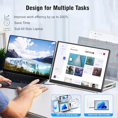 KEFEYA Laptop Screen Extender Portable Monitor, 14" FHD IPS 1200P Travel Dual Second Monitor for Laptop - size: 14" Dual Screen