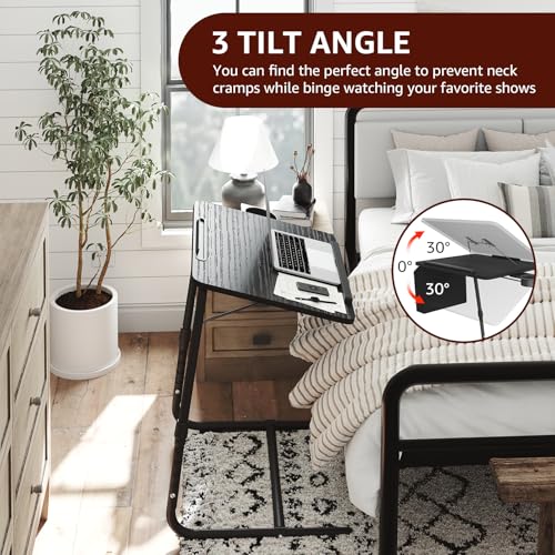 Adjustable TV Tray Black Dinner - Folding Trays for Eating On Couch Wooden Tables Mate Stand Foldable Desk with Cup Holder Portable - color: Black