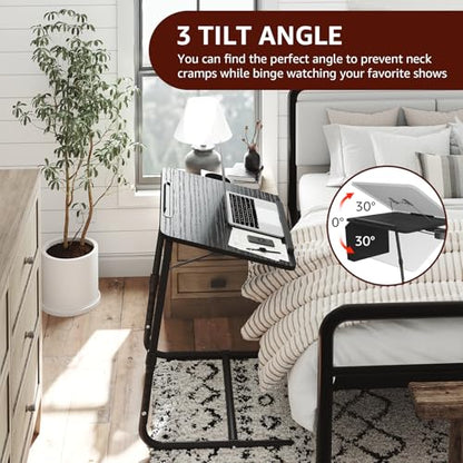 Adjustable TV Tray Black Dinner - Folding Trays for Eating On Couch Wooden Tables Mate Stand Foldable Desk with Cup Holder Portable - color: Black