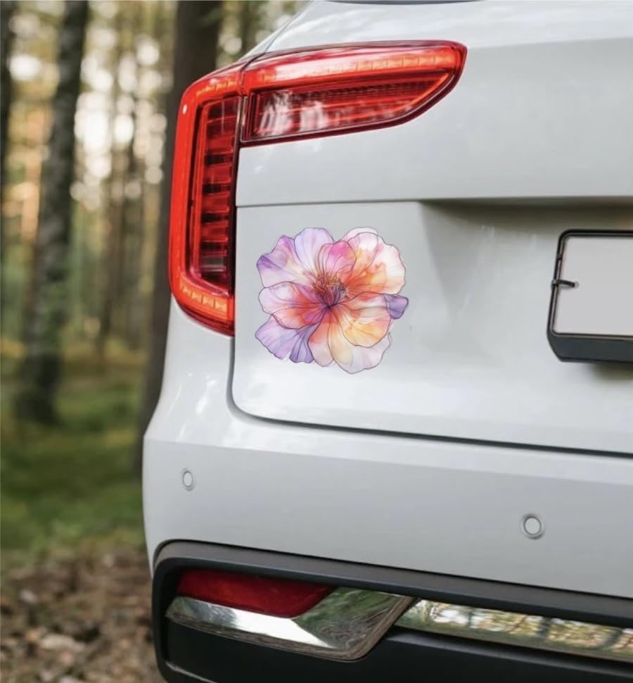 MAKTEM Pink Camelia Flower Car Decal, Holographic Waterproof Removable Auto Decoration, Outdoor Decal for Car Vehicle Truck Window Laptop, 4.5x4.5inch, 1PC (One Pink)