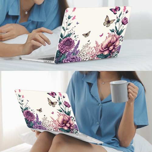 Mektron Designed Case for MacBook Pro 16 Inch A2141 Cover 2019 Release 16" with Liquid Retina Display/Touch ID, Plastic Hard Shell with Keyboard Skin & Screen Protector, Butterfly Flower C077 - color: Butterfly Flower C077