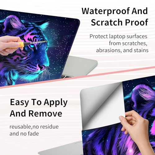 Laptop Skin Sticker 3-Piece Set,Tiger with Galaxy | Trim-to-fit 3-piece vinyl set with one 15 x 10.6 in lid skin and two palm-rest decals for many 12-15.6 in laptops - color: Tiger With Galaxy