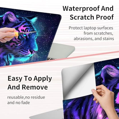 Laptop Skin Sticker 3-Piece Set,Tiger with Galaxy | Trim-to-fit 3-piece vinyl set with one 15 x 10.6 in lid skin and two palm-rest decals for many 12-15.6 in laptops - color: Tiger With Galaxy