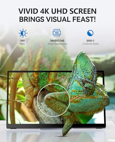 4K Portable Touch Monitor, 15.6" inch 3840 * 2160 UHD w/USB-C HDMI Laptop Monitor, 2000:1 100% RGB IPS ，Aluminum Alloy Shell,10-Point Touch，Dual Speaker, HDR, for Home, Work - size: 15.6inch, style: 15.6”-4K Touch Screen
