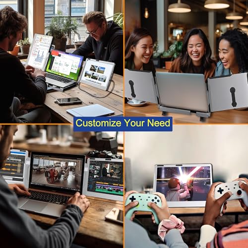 JoyReal F2 Laptop Screen Extender, 14'' 1080P Triple Portable Monitor for Laptop, 360 Rotating Monitor Desk Workstation with Multiple Laptops Stand for mac Windows Surface PS Switch