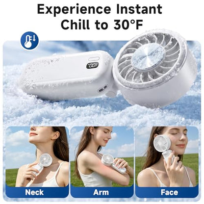 Portable Handheld Turbo Fan with Ice Cooler, Clip-On Mini Fan for Umbrella, 5 Speeds, 4000mAh Battery & Up to12H, LED Display, Rechargeable, Gift for women, Summer Travel Essential (White) - color: Z10-White