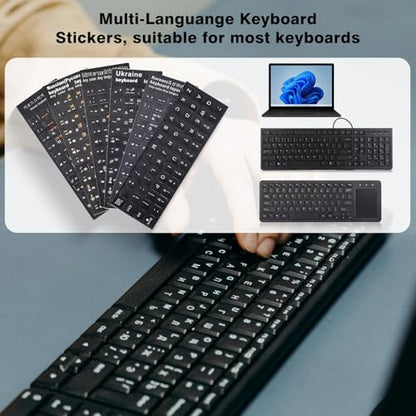 2PCS English Keyboard Stickers with Tweezer, Universal Replacement English Keyboard Letters Black Background White Lettering for Laptops Notebooks PC Computer Desktop, Keyboard Alphabet Sticker - color: English White Letters