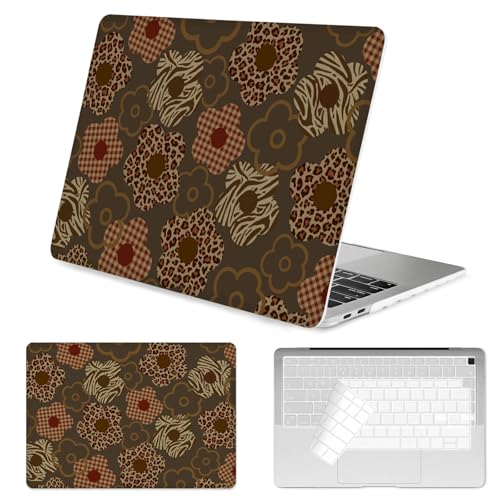 Seorsok Compatible with MacBook Air 13 Inch Case 2022 2021 2020-2018 Release A1932 A2179 M1 A2337 Touch ID,Classic Leopard Grain&Blooming Floral Plastic Hard Shell Case&Keyboard Cover,Dark Brown - color: Leopard Grain&Blooming Floral
