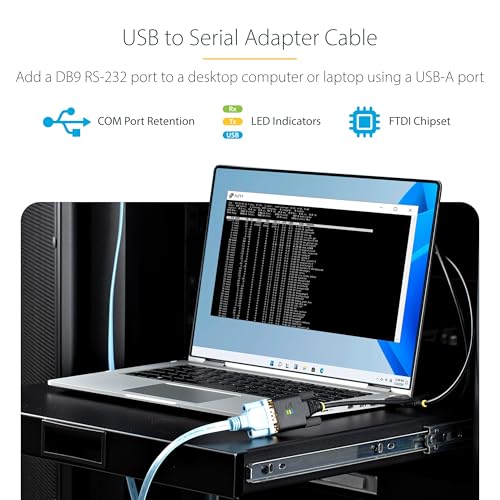 StarTech 3ft USB to Serial Adapter Cable, FTDI (1P3FFCB-USB-SERIAL) | USB-A to DB9 RS232, Interchangeable DB9 Screws Nuts, COM Retention, LED Indicators - size: 3.3ft