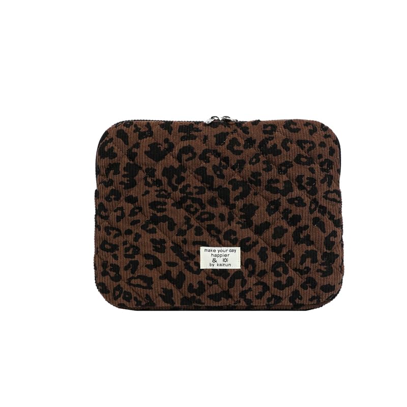 Cute Bow Puffy Laptop Sleeve 13-15 Inch Cute Quilted Laptop Protective Case Padded Bow Computer Sleeve for MacBook (Leopard Coffee, 13inch) - color: Leopard Coffee, size: 13inch