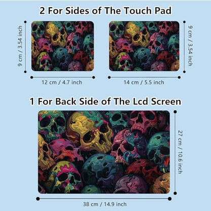 Universal Laptop Skin Sticker with 2 Wrist Pad Skins, Waterproof Scratch Resistant Vinyl Laptop Cover Decal, Cut to Fit for 11–15.6 Inch MacBook HP Dell Lenovo, Colorful Skulls - color: Colorful Skulls