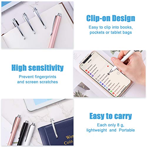 8 Pieces Capacitive Stylus Pens for Touch Screen, Universal Disc Fine Point Stylus Pens for Most Touch Screen Smart Devices, 4 Colors