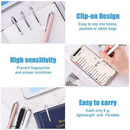 8 Pieces Capacitive Stylus Pens for Touch Screen, Universal Disc Fine Point Stylus Pens for Most Touch Screen Smart Devices, 4 Colors