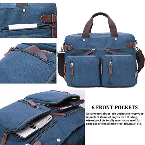 CROCOD 3 In 1 Canvas Convertible Laptop Bag for Men Women, 17.3 inch Laptop Messenger Bag Work Briefcase, Computer Shoulder Bag for Travel Business Office (17.3 Inch, Blue) | 3 In 1 - color: Blue