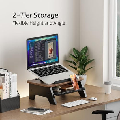 AFOOYO 2-Tier Laptop Stand,Adjustable Riser,Desk Organizer Accessories Ventilated Cooling Ergonomic Computer Holder 10-15.6" Notebook,Desktop Storage Compatible with MacBook,Dell,HP,Lenovo - size: Short
