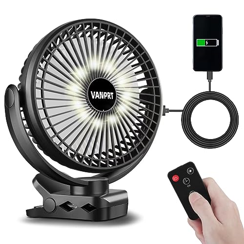 8'' Rechargeable Portable Hanging RV Tent Clip fan with Remote, 10000mAh Camping Fan, 3 Speed, Max 40 Hours Working Time, with LED light and Timer, 720°Rotation, as Emergency Power - Black - style: 8'' Rechargeable Camping Fan