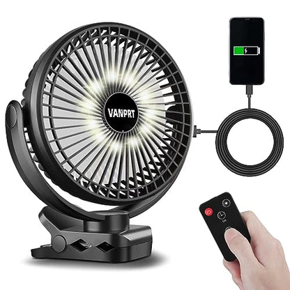 8'' Rechargeable Portable Hanging RV Tent Clip fan with Remote, 10000mAh Camping Fan, 3 Speed, Max 40 Hours Working Time, with LED light and Timer, 720°Rotation, as Emergency Power - Black - style: 8'' Rechargeable Camping Fan