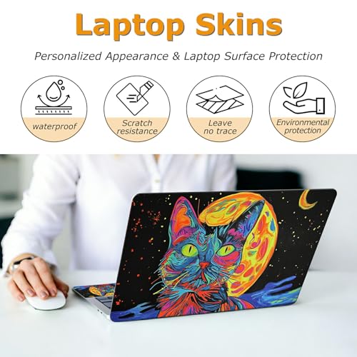 Universal Laptop Skin Sticker with 2 Wrist Pad Decals, 3-Piece Removable Vinyl Laptop Cover, Impressionist Cat Waterproof Anti-Scratch, Easy-Trim Fit for 13.3" 14" 15.6" Laptops - color: Impressionist Cat