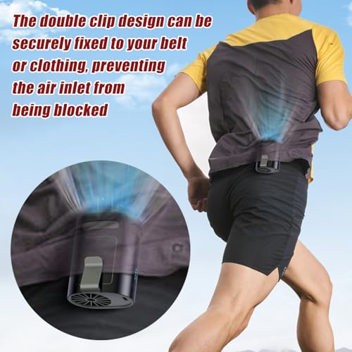 Portable Waist Fan, Clip on Belt Personal Fan, 4-Speeds, Rechargeable, Hiking, Riding, Fishing, Hands-Free Neck Hanging for Hiker, Worker, Wearable Camping, Outdoor, Jobsite, Traveling