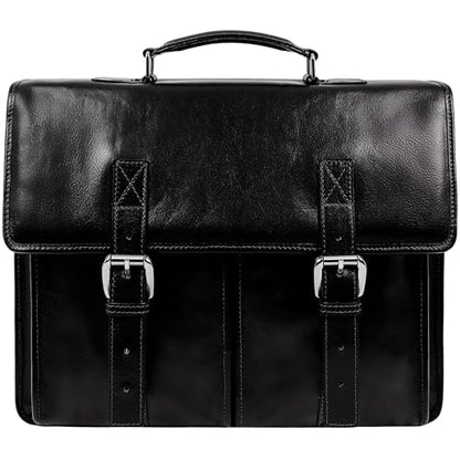 Time Resistance Leather Briefcase for Men Handcrafted in Italy Full Grain Messenger Bag for Laptop - color: Black