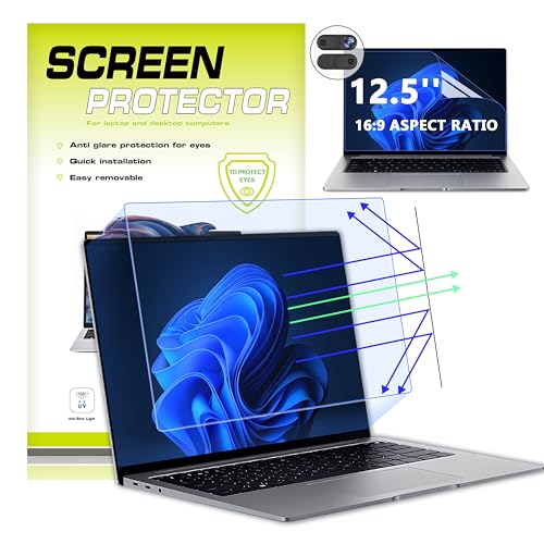 【2 Pack】12.5 Inch Anti Blue Light Screen Protector with Metal Camera Cover Compatible with HP/Dell/Acer/Asus/Samsung/Lenovo/Toshiba/Sony/MSI/LG/Razer Blade, Removable 16:9 Aspect Screen Protector for - size: 12.5 Inch (16:9 Aspect Ratio Screen)