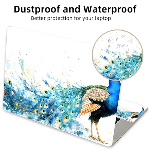 Aesthetic Laptop Skin Cover,12-15.6 Inch Universal Vinyl Sticker Decal,Peacock Watercolor Art Waterproof Scratch-Resistant Notebook Wrap,Removable Residue-Free Protector - color: Peacock Watercolor Art