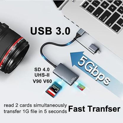 DCHAV UHS-II USB C to SD Card Reader USB 3.0 A OTG Adapter Dual Connector Converter for Micro SD TF SDHC SDXC Microsd Compatible with Computer PC Laptop SD 4.0 Camera Memory Card Android Phone Mac