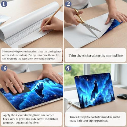 Universal Laptop Skin Sticker Decal,15.6 Inch Laptop Vinyl Cover for 13" 14" 15.6" Laptop,Scratch-Resistant Waterproof Protector Wrap,Reusable with Wrist Pads,Wolf Howl - color: Wolf Howl