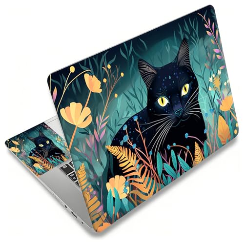 Laptop Skin Sticker Decal, Universal Reusable Vinyl Laptop Cover for 12" 13" 13.3" 14" 15" 15.4" 15.6" Notebook PC, Waterproof Scratch-Resistant with 2 Wrist Pads, Easy to Apply & Remove,Black Cat Art - color: Black Cat Art