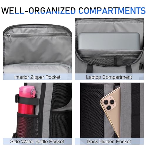 Kasqo Rolltop Backpack, Water-Resistant Backpack with Laptop Compartment for 15.6 Inch Computer Men Women 26L-33L Daypack - color: Light Grey