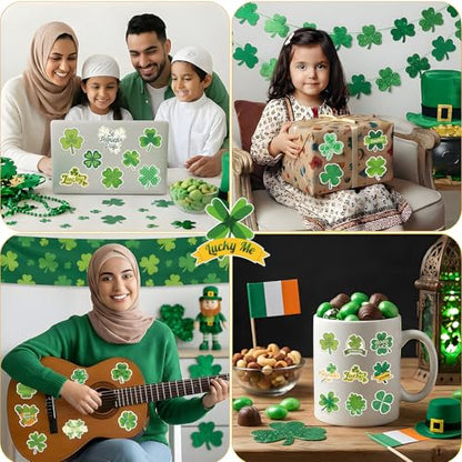 Xzentira 100 PCS St Patricks Day Stickers Vinyl Waterproof Shamrock Stickers Irish Sticker for St Patricks Decorations Party Supplies Water Bottle Laptop Crafts Windows - style: Shamrock