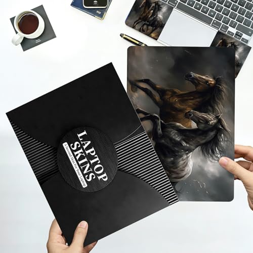 Universal Laptop Skin Sticker with 2 Wrist Pad Decals, 3-Piece Removable Vinyl Laptop Cover, Black Horse Waterproof Anti-Scratch, Easy-Trim Fit for 13.3" 14" 15.6" Laptops - color: Black Horse