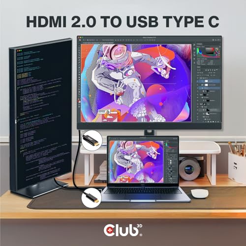 Club 3D 4K 60Hz HDMI to USB Type C Video Cable HDMI 2.0 (Male) to USB Type C (Male) Active Monitor Converter 1.8m/6 Feet CAC-1334 - style: Cable M/M 1.8m