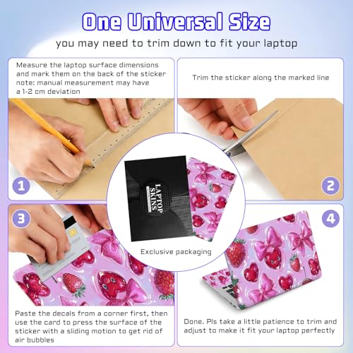 Universal Laptop Skin Sticker Decal, Compatible with MacBook HP Dell Lenovo 12"-15.6", Reusable Vinyl Notebook Cover 3PCS Set, High-Recognition Film-Coquette Strawberry Bow - color: Coquette Strawberry Bow