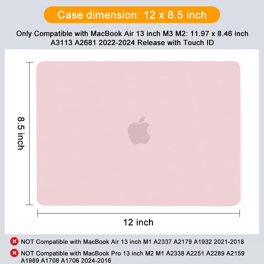 MOSISO Compatible with MacBook Air 13 inch Case M5 2026 M4 M3 M2 2025-2022 | A3449 A3240 A3113 A2681, Scratches-Resistant Protective Hard Shell for MacBook Air 13.6 inch Case, Baby Pink - color: Baby Pink