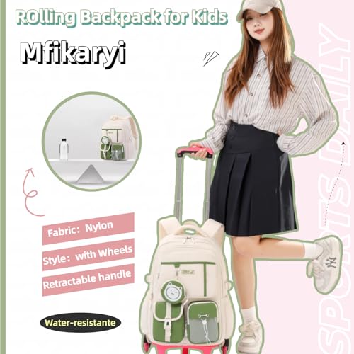 Mfikaryi Kids Rolling Backpack for Girls Boys, Wheeled School Bag Bookbag Kids Backpack with 2 Wheels - color: Two Wheels-green, style: Two Wheels