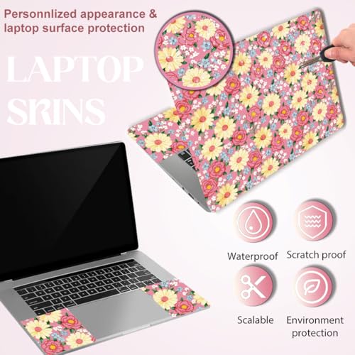SUPERDANT 3Pcs Laptop Skin Sticker Pink and Yellow Floral 14.96x10.63in Trimmable Reusable PVC Decal Cover Fits 12 13 14 15 15.6 Inch Notebook Flowers Pattern Colorful - style: Pink and Yellow Floral
