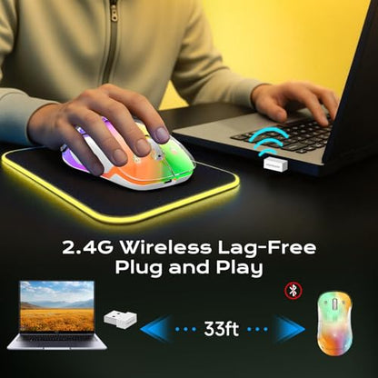 memzuoix 2.4G LED Wireless Mouse, Rechargeable Ergonomic Mouse with Detachable Cover, 1400 DPI Portable Optical Computer Mouse with USB Receiver for Laptop, PC, Desktop and MacBook, 5 Buttons-Yellow - color: Yellow