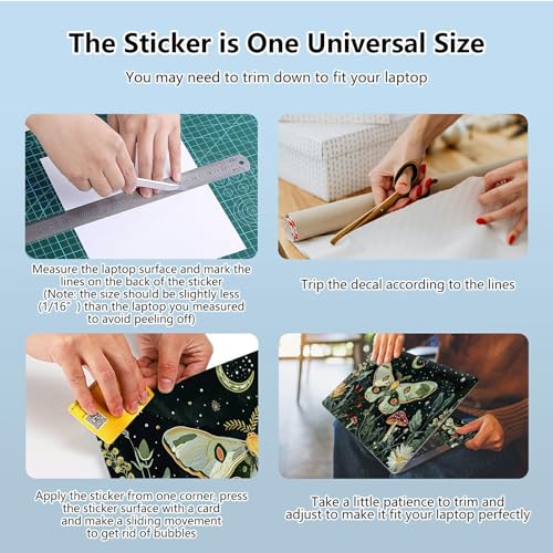 Universal Laptop Skin Sticker with 2 Wrist Pad Skins, Waterproof Scratch Resistant Vinyl Laptop Cover Decal, Cut to Fit for 11–15.6 Inch MacBook HP Dell Lenovo, Moth Butterfly Moon - color: Moth Butterfly Moon