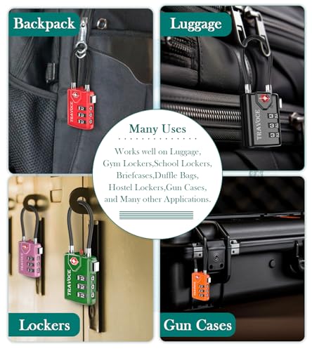 Search Alert TSA Approved Travel Combination Luggage Cable Locks for Suitcase, Gym Locker,Toolbox,Backpack 1,2,4,6 &10 pk (White 4 Pack) - color: White 4 Pack