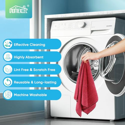 HOMEXCEL Red Microfiber Cleaning Cloth, 12 Pack Premium Microfiber Towels for Cars, Lint Free, Scratch-Free, Highly Absorbent, Reusable Cleaning Rags for Car, Household, Kitchen, Window, 11.5"X11.5" - color: Red