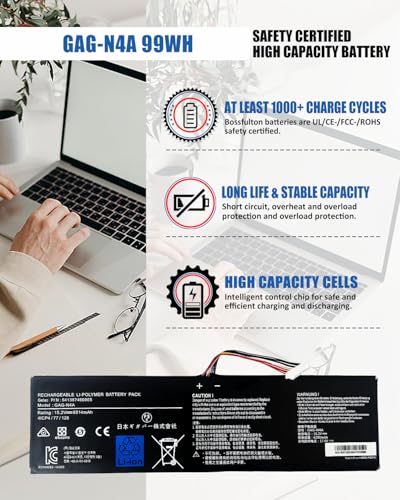 99Wh GAG-N4A Battery for Gigabyte Aorus 15 XE5 15X ASF 17 XE4 17X AZF, Aorus 15G KB KC XB XC WB YB YC, Aorus 15P XC XD YD, Aorus 17G YD 17H, Aero 15 OLED XD, Aero 16 XE5 Series - size: 11.02*2.99*0.27 inch GAG-N4A